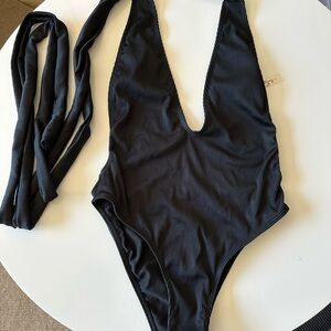 Black Ribbed One-Piece Swimsuit